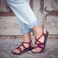 Plaka Palm Leaf Sandals Burgundy