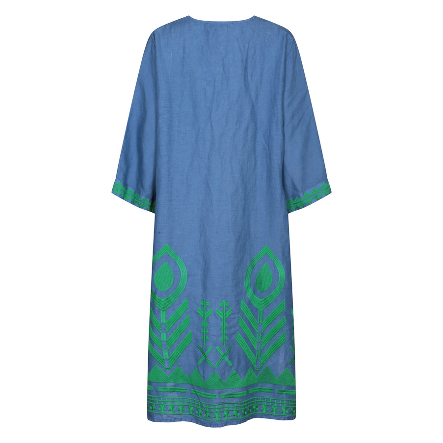 Kori - Chevron V-Neck Dress Indigo/ Green