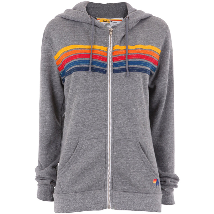 grey hoodie stripes multi colour zip up