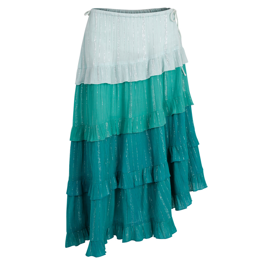 Muse graduated sea green asymmetric skirt